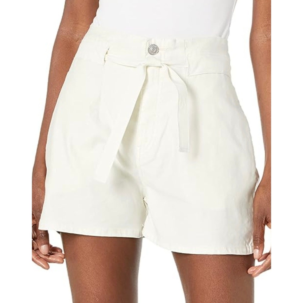 Hudson Paperbag Egret Shorts Women 28 Ivory Linen Blend High Waist Pleated NWOT